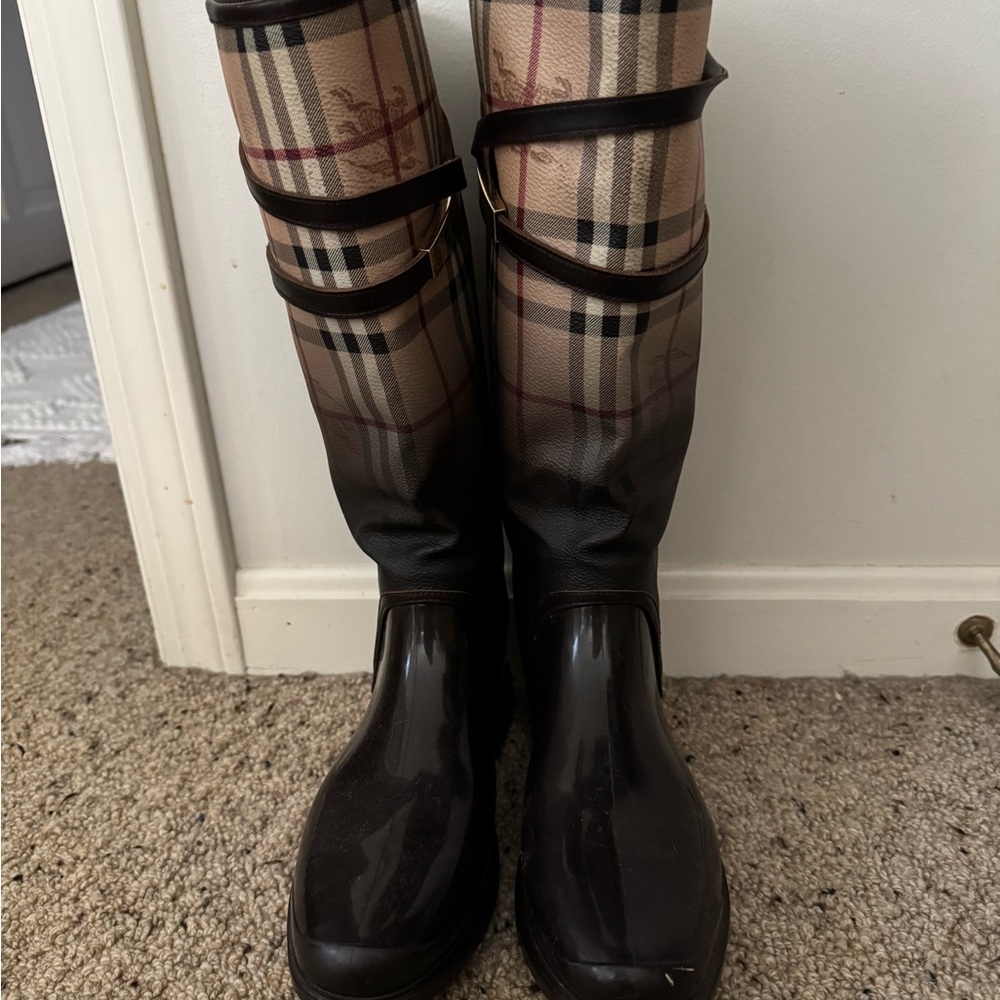 Burberry Gold Plaid Riding Boots